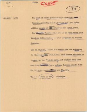 Primary view of object titled '[News Script: Higher farming prices]'.