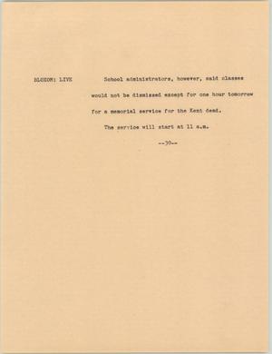 Primary view of object titled '[News Script: Classes remain scheduled]'.
