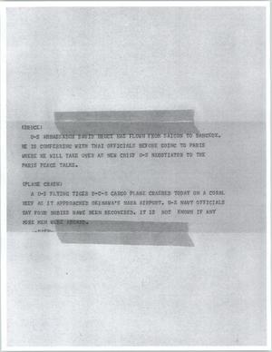 Primary view of object titled '[News Script: Ambassador/plane crash]'.