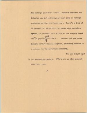 Primary view of object titled '[News Script: College placement council]'.