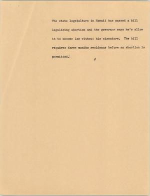 Primary view of object titled '[News Script: Abortion bill passes]'.