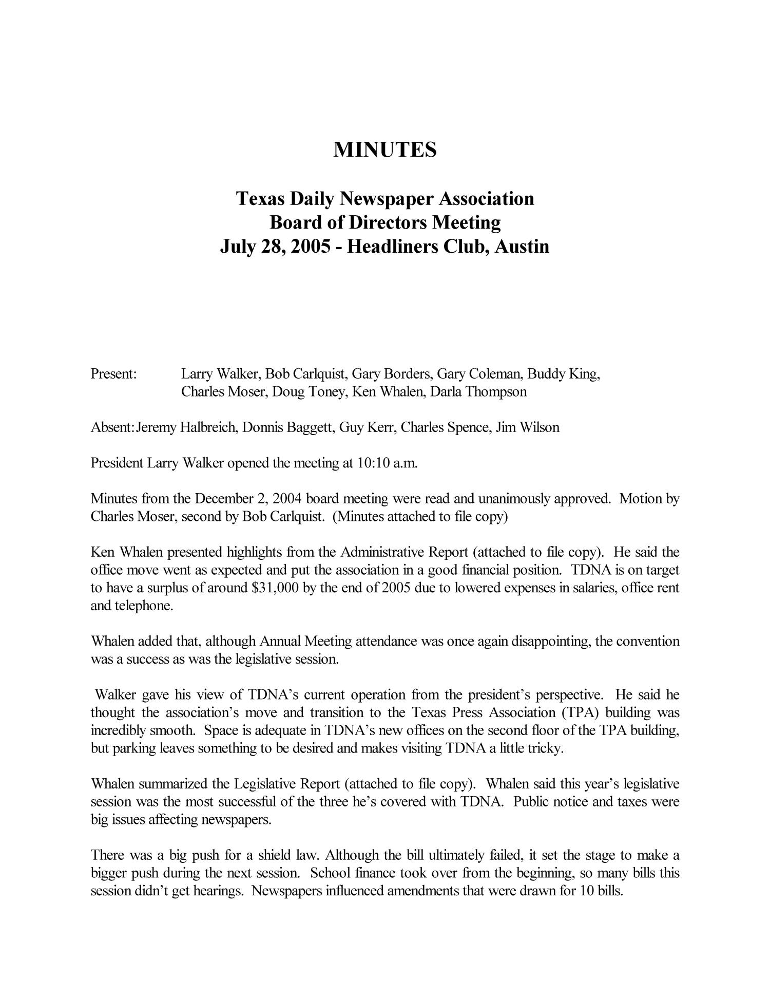 TDNA Meeting Minutes, July 28, 2005
                                                
                                                    [Sequence #]: 1 of 4
                                                