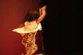 Photograph: [Photograph of a dancer performing on stage in zebra-print clothing]