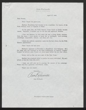 Primary view of object titled '[Letters regarding Rosenberg's campaign]'.