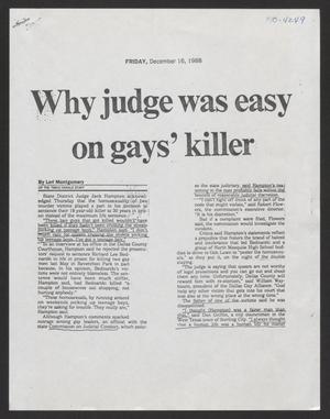 Primary view of object titled '[Clipping: Why judge was easy on gays' killer]'.