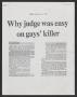 Thumbnail image of item number 1 in: '[Clipping: Why judge was easy on gays' killer]'.