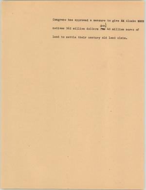 Primary view of object titled '[News Script: Alaskan land deal]'.