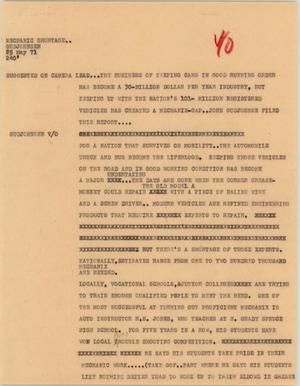 Primary view of object titled '[News Script: Mechanic shortage]'.