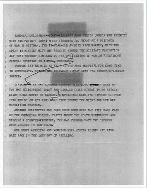 Primary view of object titled '[News Script: Prisoner of war / Helicopter attacks]'.