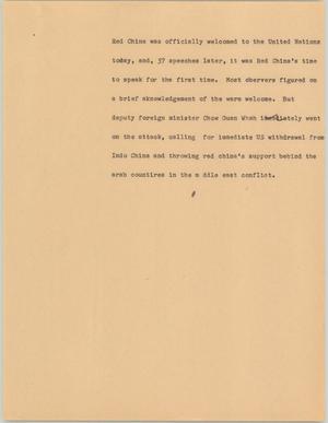 Primary view of object titled '[News Script: China in UN]'.