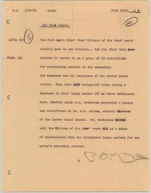 Primary view of object titled '[News Script: Award]'.