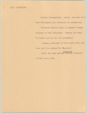 Primary view of object titled '[News Script: Bell promotions]'.
