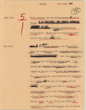 Primary view of object titled '[News Script: Marbles]'.