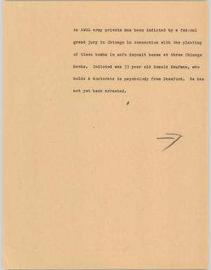 Primary view of object titled '[News Script: Man indicted for bombs]'.