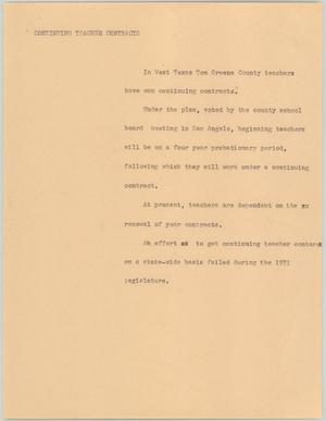 Primary view of object titled '[News Script: Continuing teacher contracts]'.