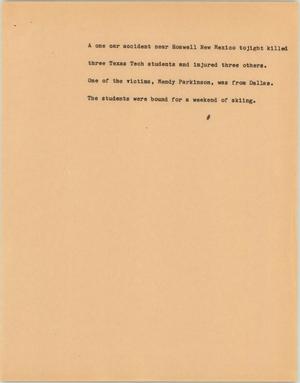 Primary view of object titled '[News Script: Car Crash]'.