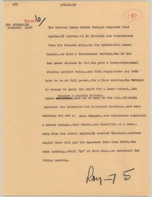 Primary view of object titled '[News Script: Apollo 14]'.