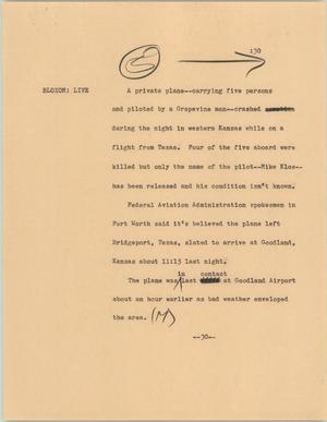 Primary view of object titled '[News Script: Plane wreck]'.