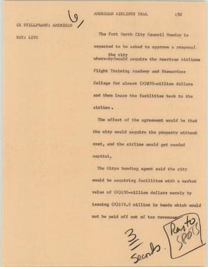 Primary view of object titled '[News Script: American Airlines deal]'.