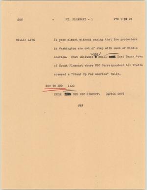 Primary view of object titled '[News Script: Mount Pleasant]'.