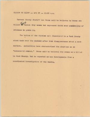 Primary view of object titled '[News Script: Stock tank investigation]'.