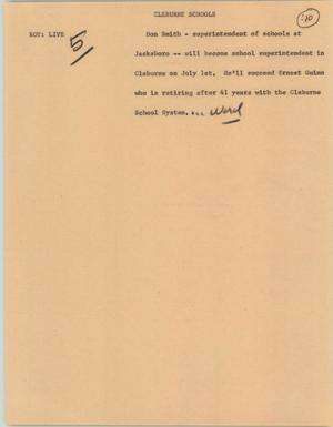 Primary view of object titled '[News Script: Cleburne schools]'.