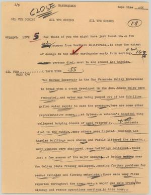 Primary view of object titled '[News Script: Earthquake]'.