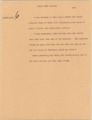 Primary view of object titled '[News Script: Plano bank robbery]'.