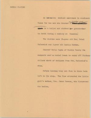 Primary view of object titled '[News Script: Double slaying]'.