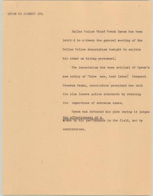 Primary view of object titled '[News Script: Dyson to address DPA]'.