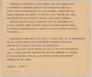 Primary view of object titled '[News Script: Rogers/ Child-development program]'.