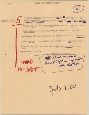 Primary view of object titled '[News Script: Texas instruments holdup]'.