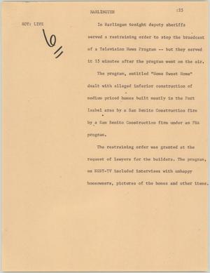 Primary view of object titled '[News Script: Harlingten]'.
