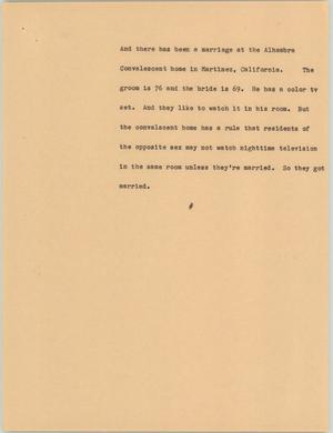 Primary view of object titled '[News Script: Marriage for television]'.