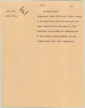 Primary view of object titled '[News Script: Mills]'.