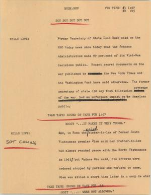 Primary view of object titled '[News Script: Rusk NHU]'.