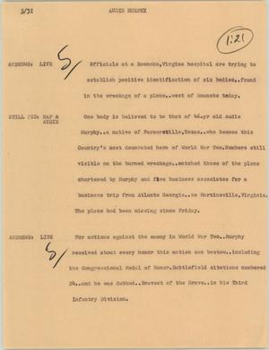 Primary view of object titled '[News Script: Audie Murphy]'.