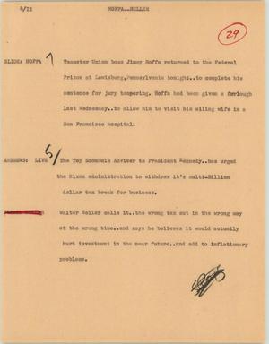 Primary view of object titled '[News Script: Hoffa and Heller]'.