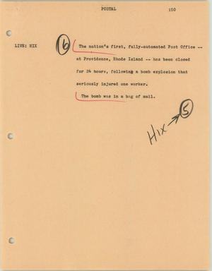 Primary view of object titled '[News Script: Postal]'.