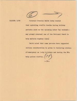 Primary view of object titled '[News Script: Smith on traffic safety]'.