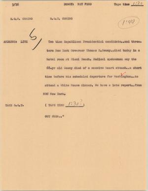 Primary view of object titled '[News Script: Dewey]'.