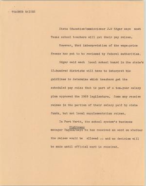 Primary view of object titled '[News Script: Teacher raises]'.