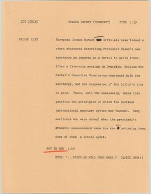 Primary view of object titled '[News Script: Teague report (monetary)]'.