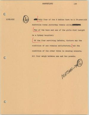 Primary view of object titled '[News Script: Nonuplets]'.