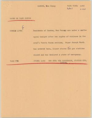 Primary view of object titled '[News Script: Camden, New Jersey]'.