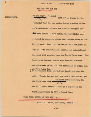Primary view of object titled '[News Script: Berlin Wall]'.