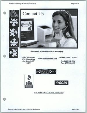 Primary view of object titled '[Allied Advertising contact information]'.