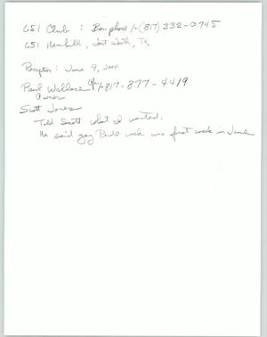 Primary view of object titled '[Handwritten note with contact information]'.