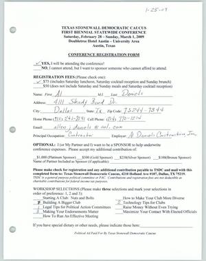 Primary view of object titled '[Conference Registration Form for Al Daniels]'.