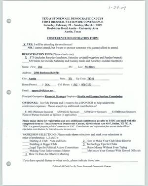 Primary view of object titled '[Conference Registration Form for Jim McElroy]'.